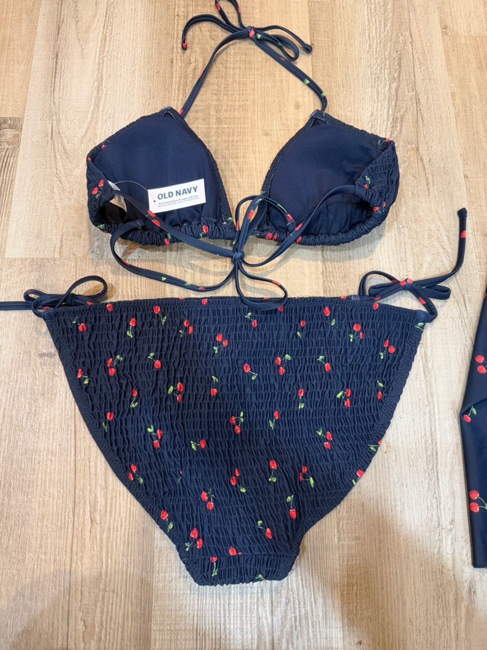Old Navy BNWT Cherry Bikini and Cover-up, Navy Blue, Top-XL, Bottoms-L - Picture 2 of 7